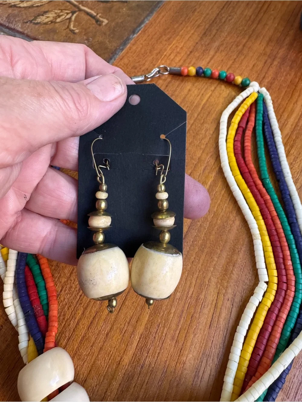 Multicolor Beaded Necklace and Earring Set with Cream Accents